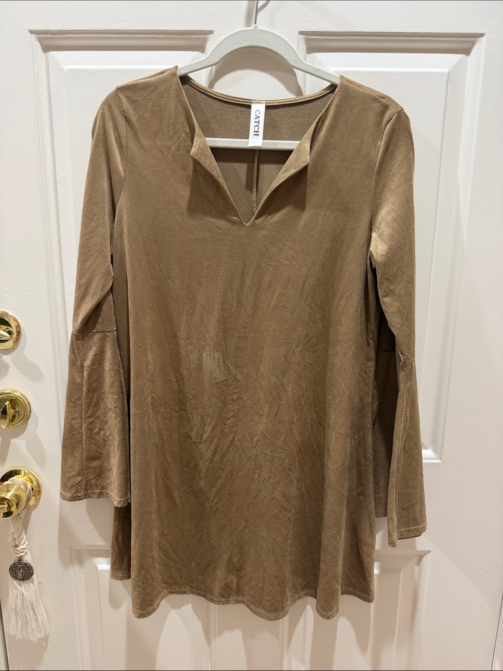 V-Neck Long-Sleeve Tunic in Camel